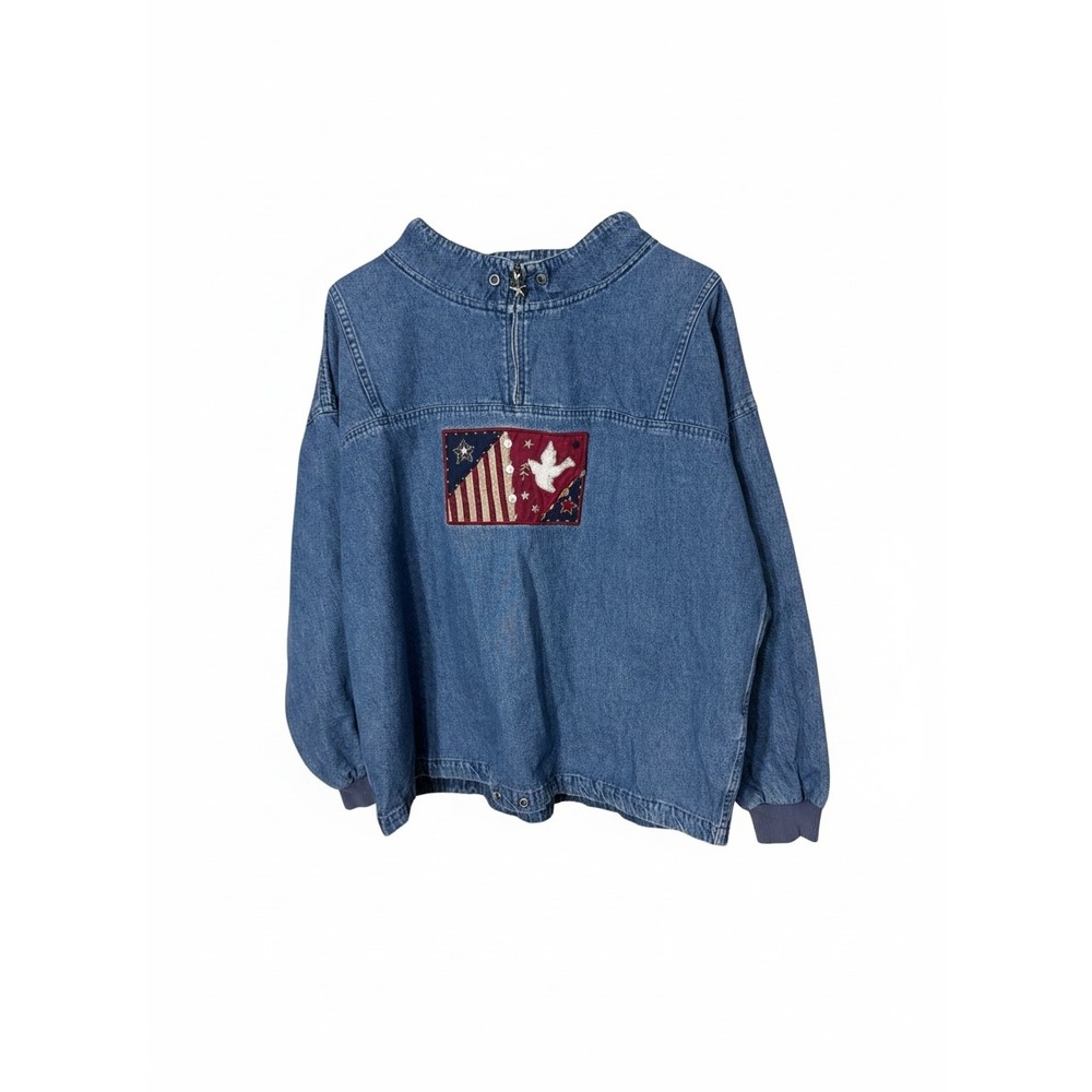 Christopher & Banks Vintage 2003 Americana Denim Quarter Zip Pullover Blue Large